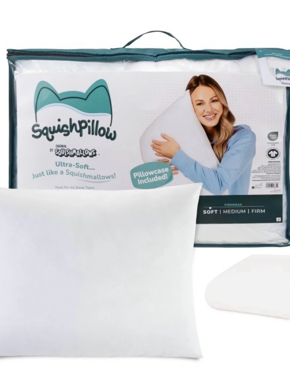 SquishPillow Ultra-Soft White Bed Pillow with Pillowcase